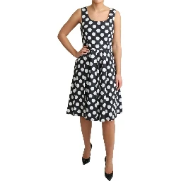 Black Polka Dotted Cotton A-Line Dress