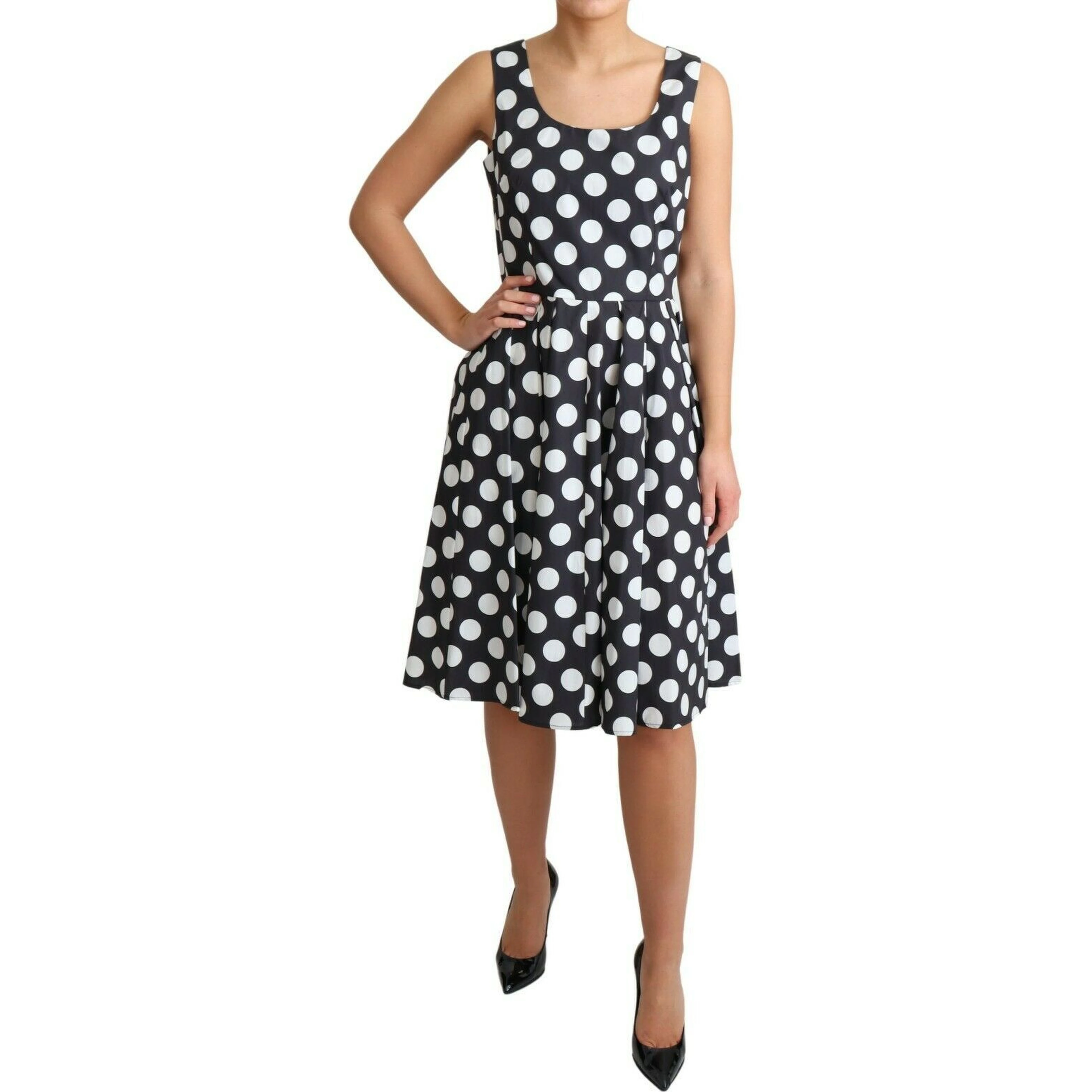 Black Polka Dotted Cotton A-Line Dress