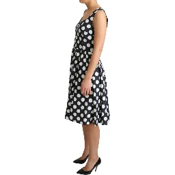 Black Polka Dotted Cotton A-Line Dress