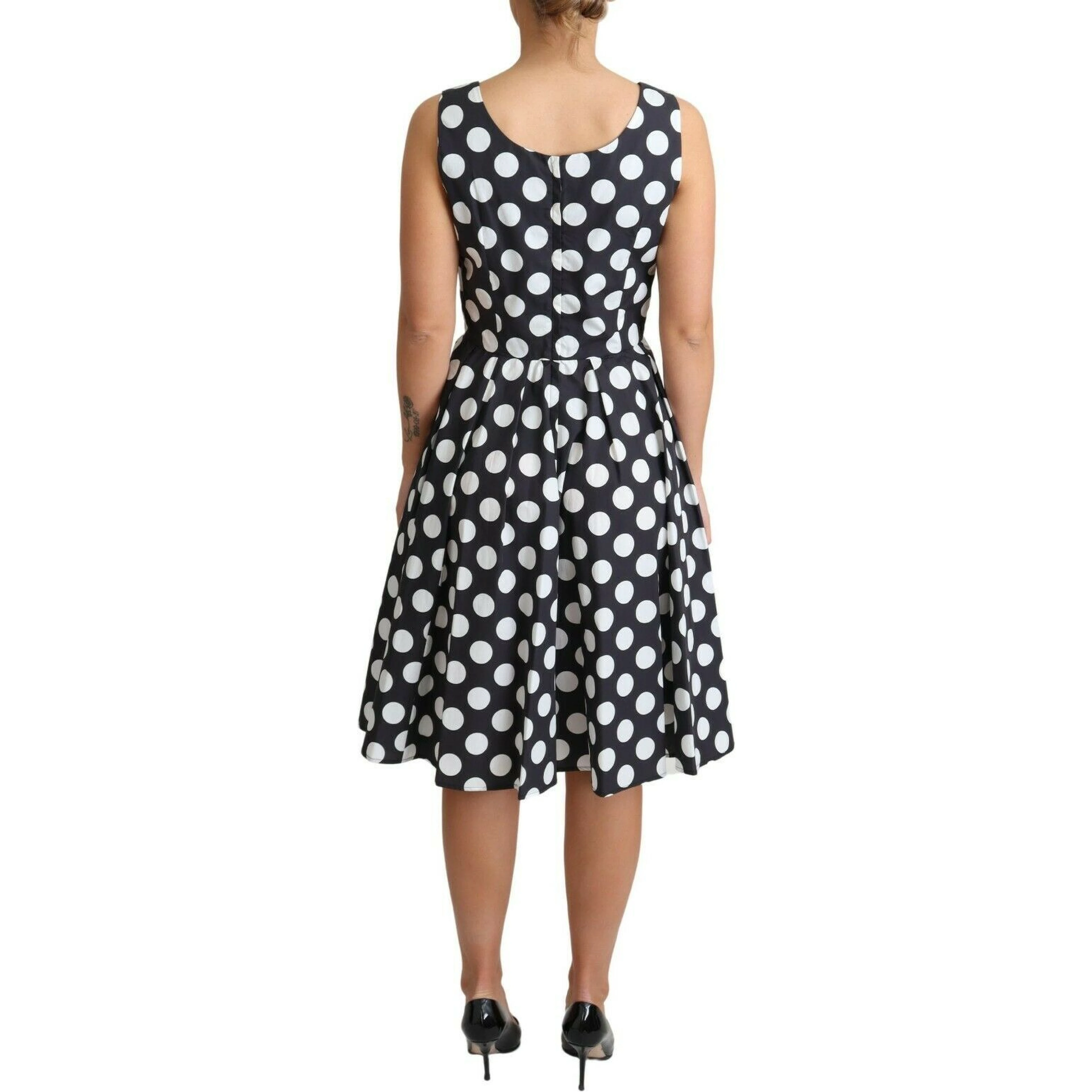 Black Polka Dotted Cotton A-Line Dress