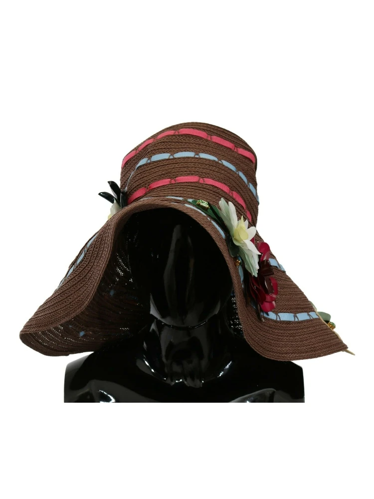 Brown Knitted Straw Floral Hat