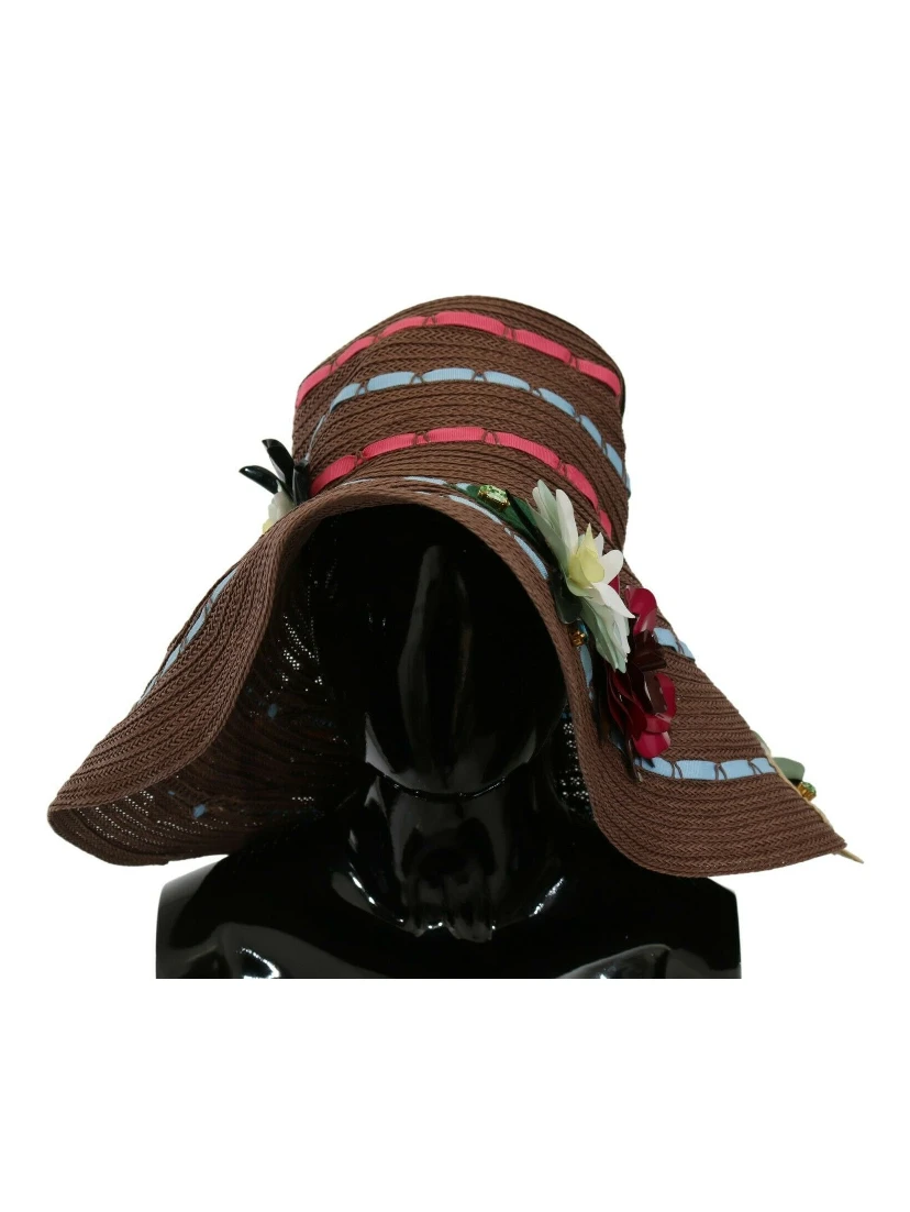 Brown Knitted Straw Floral Hat