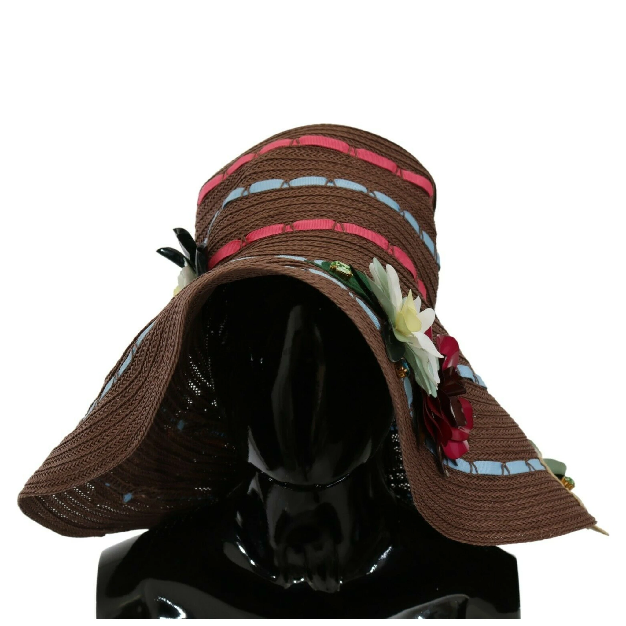 Brown Knitted Straw Floral Hat