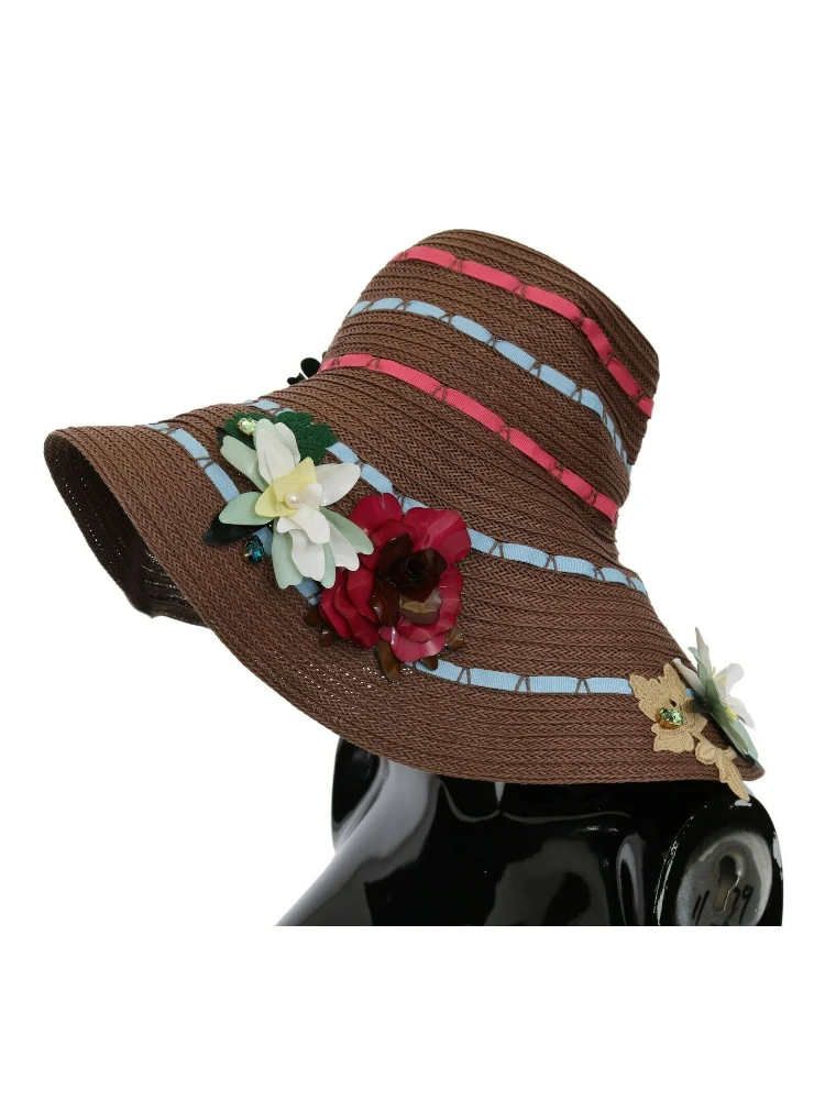 Brown Knitted Straw Floral Hat alternative