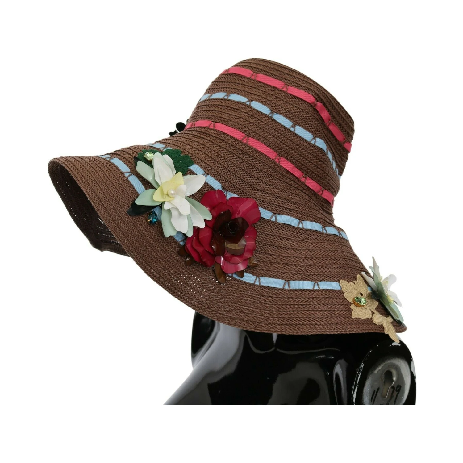 Brown Knitted Straw Floral Hat