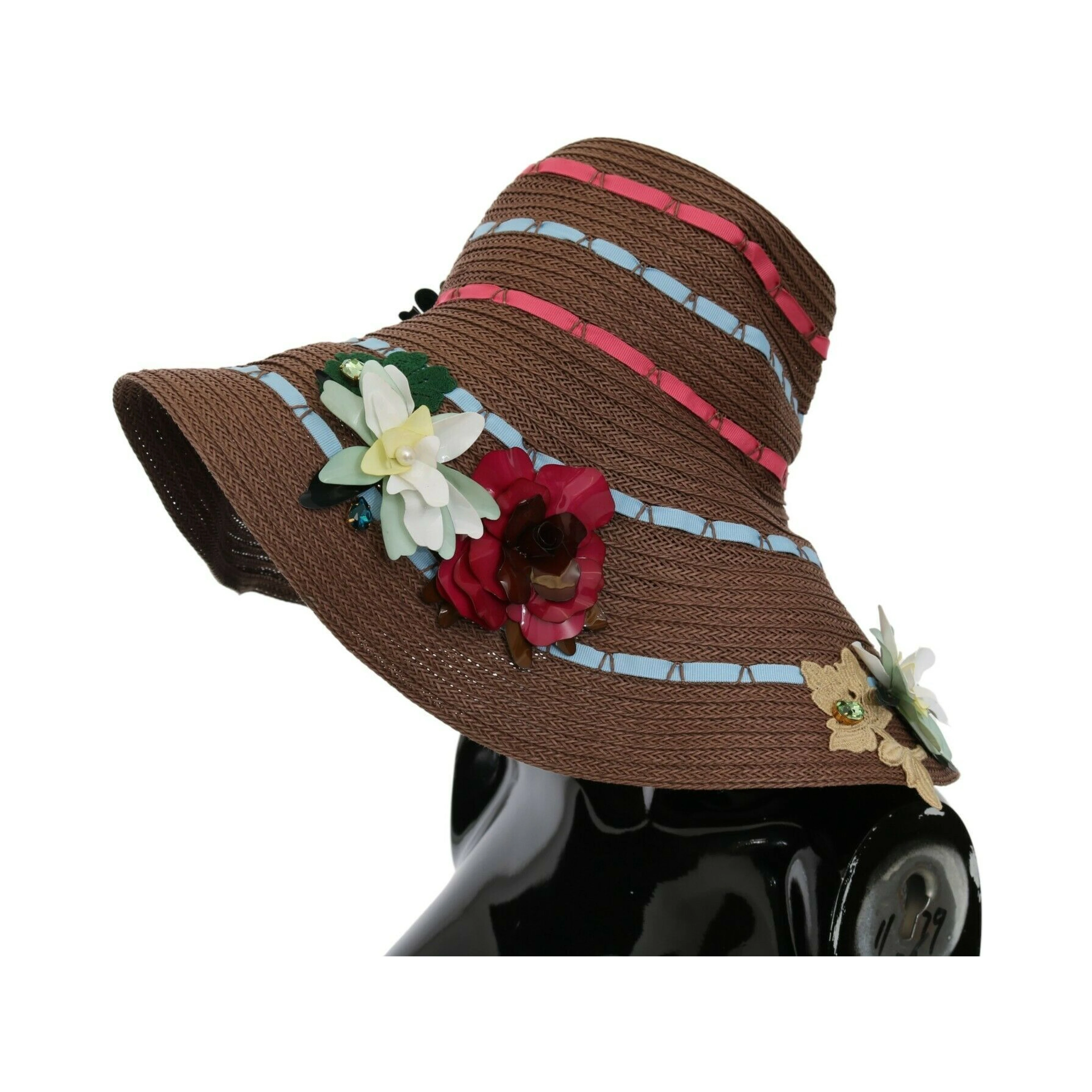 Brown Knitted Straw Floral Hat