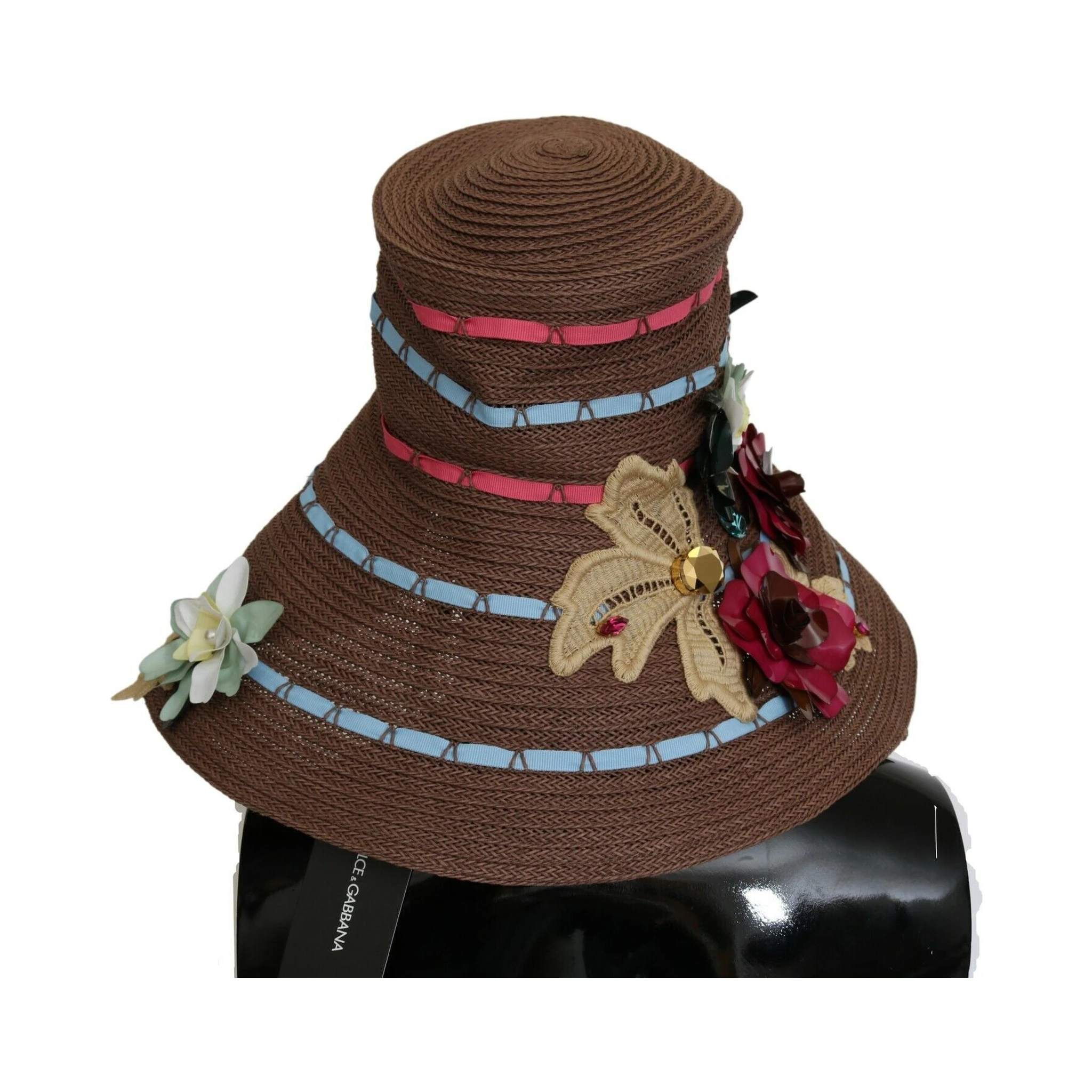 Brown Knitted Straw Floral Hat