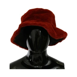 Red Bordeaux Fur Wide Brim Bucket  Hat