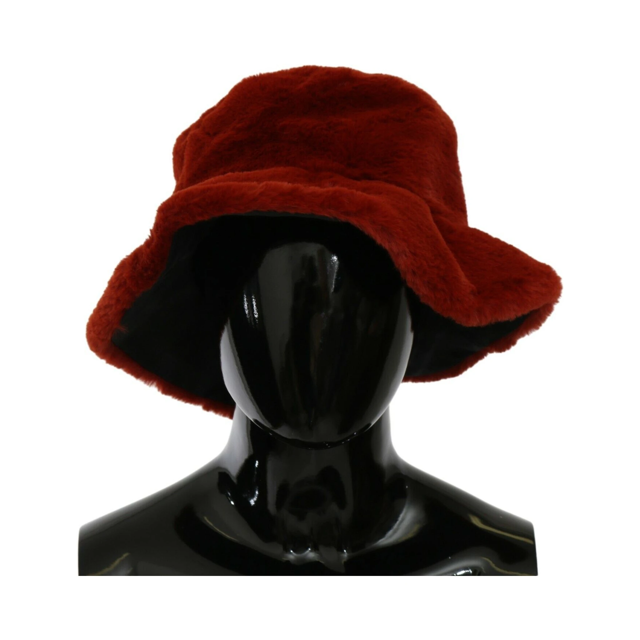 Red Bordeaux Fur Wide Brim Bucket  Hat