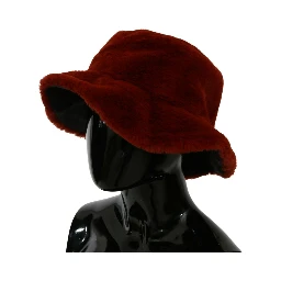 Red Bordeaux Fur Wide Brim Bucket  Hat