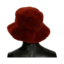 Red Bordeaux Fur Wide Brim Bucket  Hat