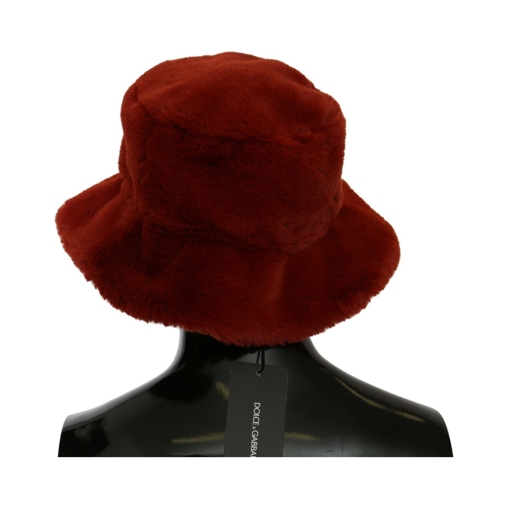 Red Bordeaux Fur Wide Brim Bucket  Hat