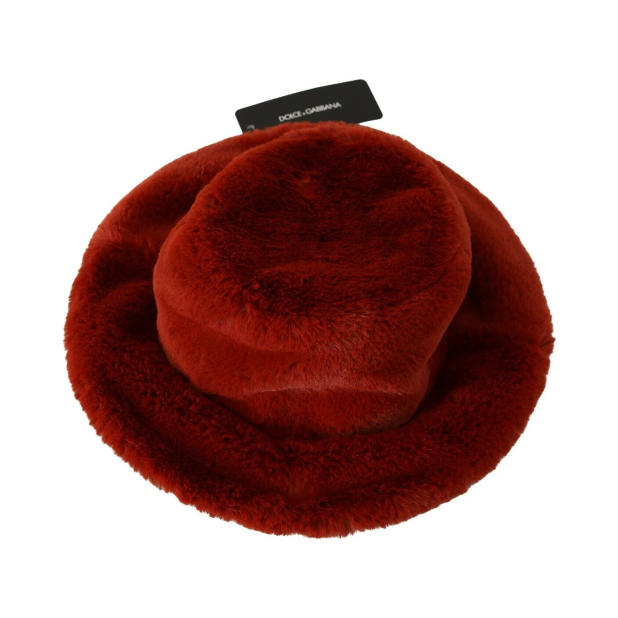 Red Bordeaux Fur Wide Brim Bucket  Hat