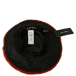 Red Bordeaux Fur Wide Brim Bucket  Hat