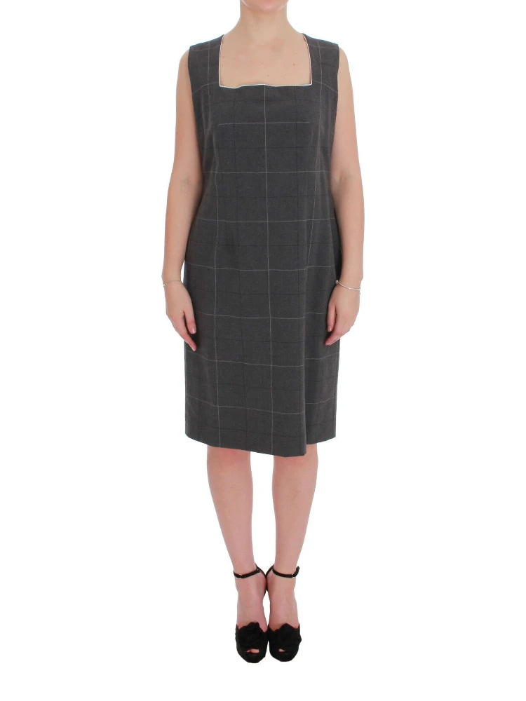 Gray Checkered Cotton Blazer Dress Set Suit