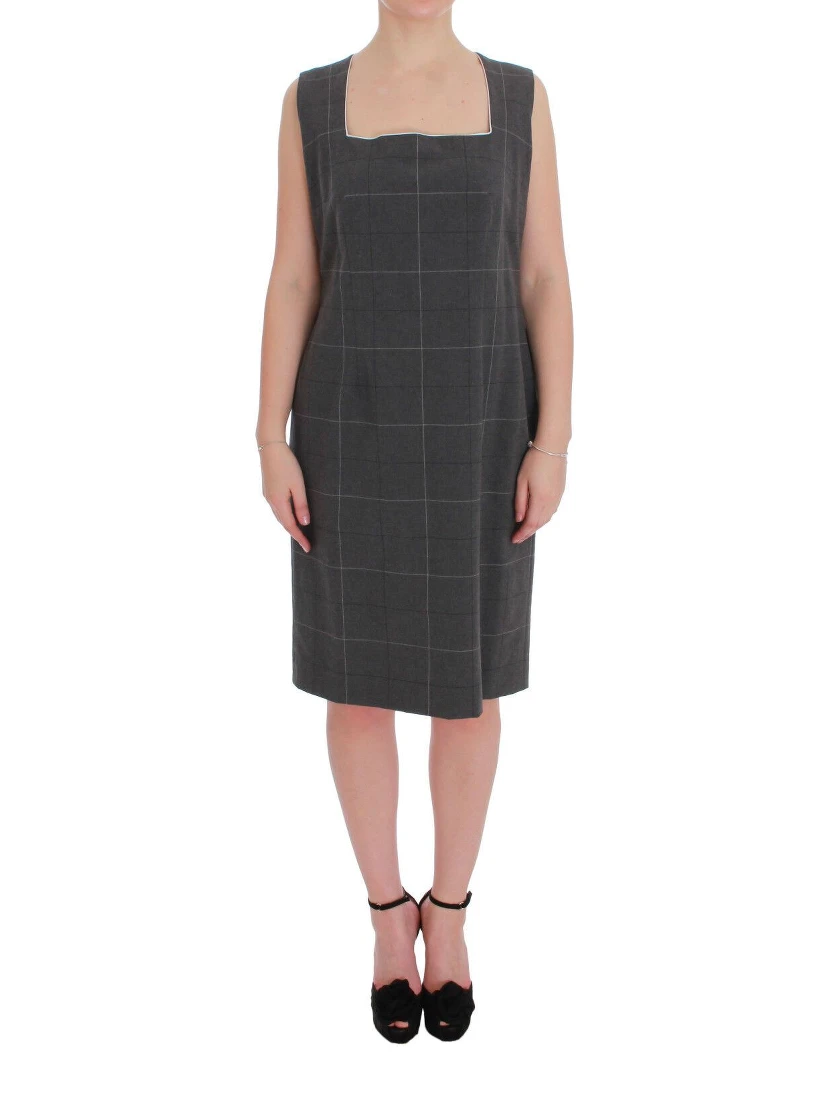 Gray Checkered Cotton Blazer Dress Set Suit