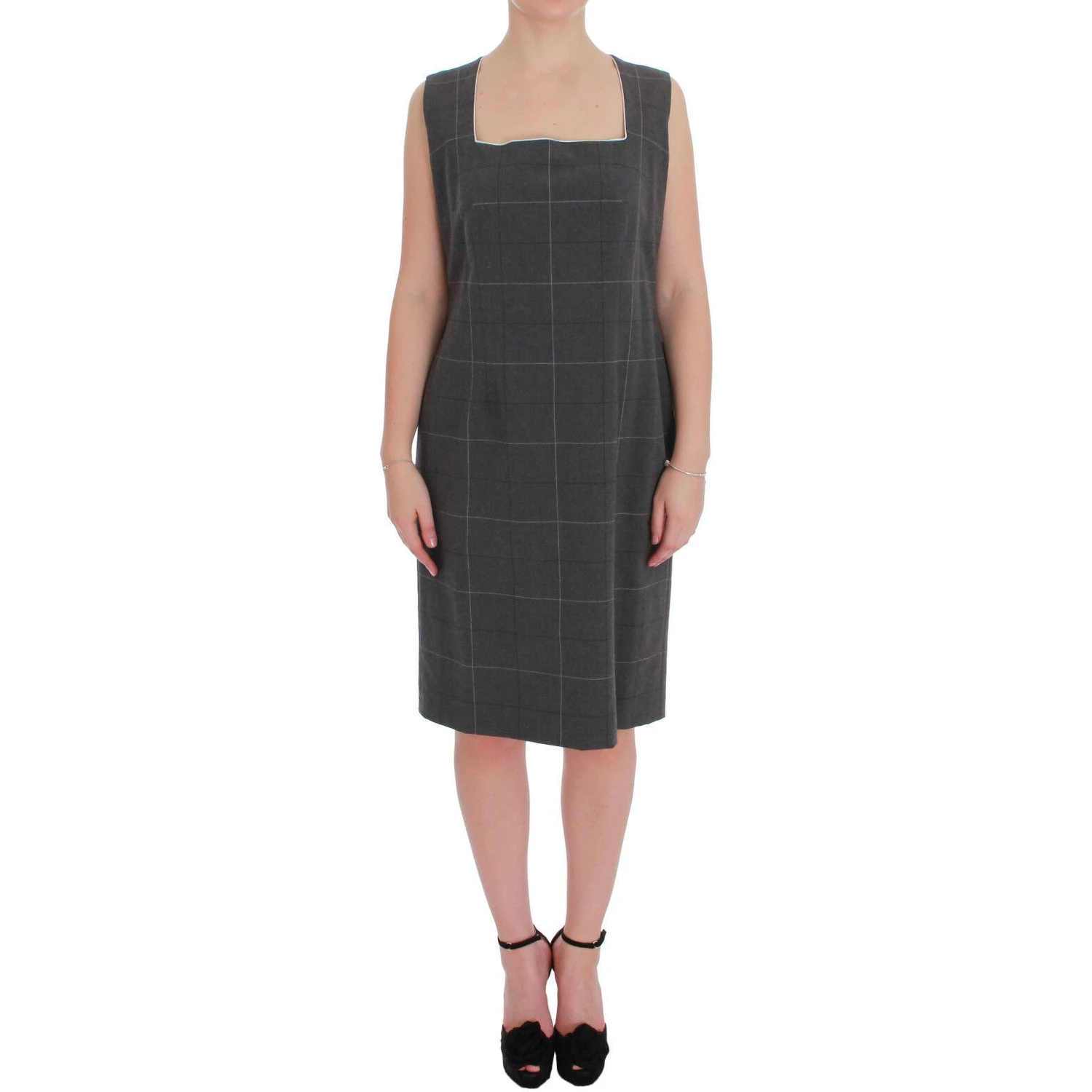 Gray Checkered Cotton Blazer Dress Set Suit