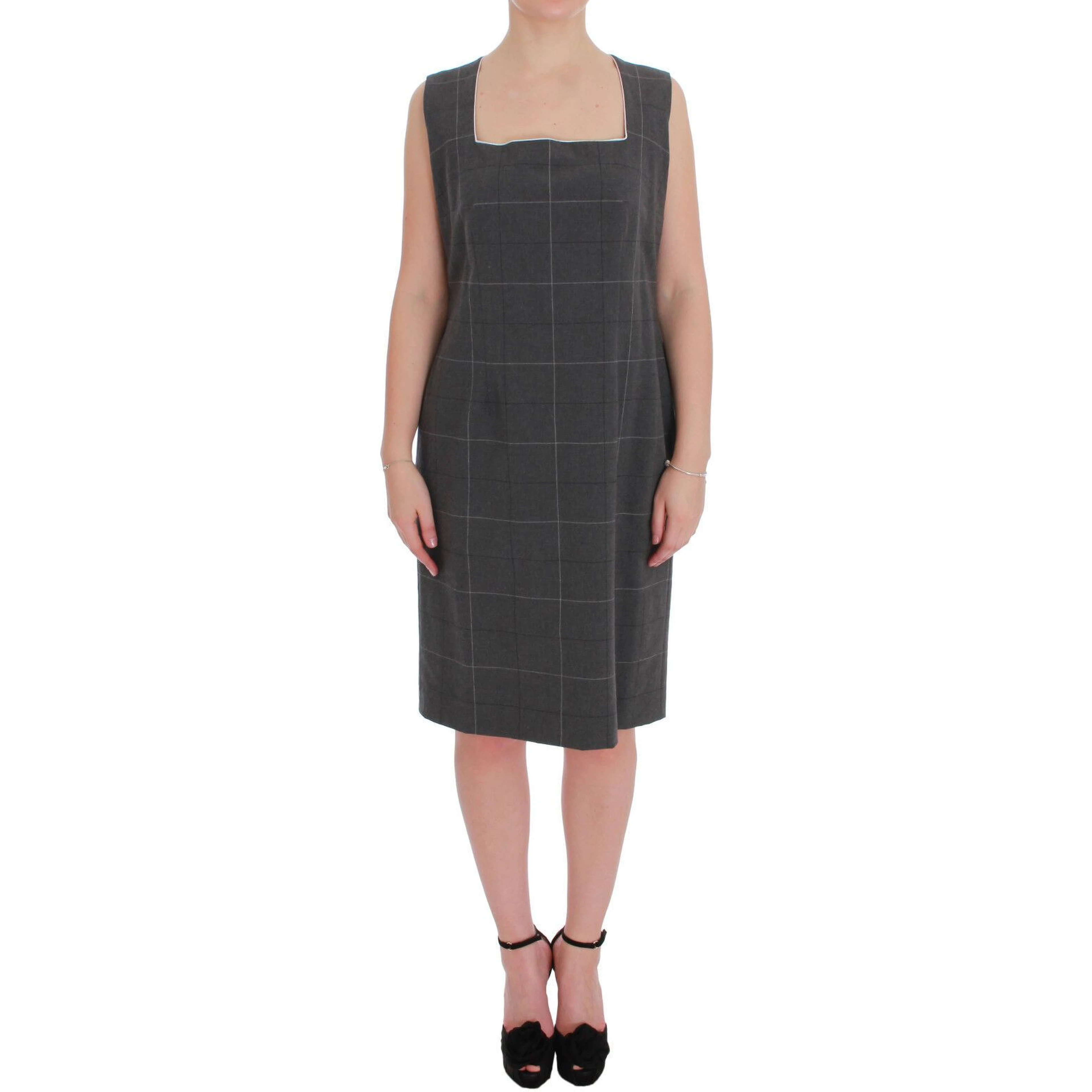Gray Checkered Cotton Blazer Dress Set Suit
