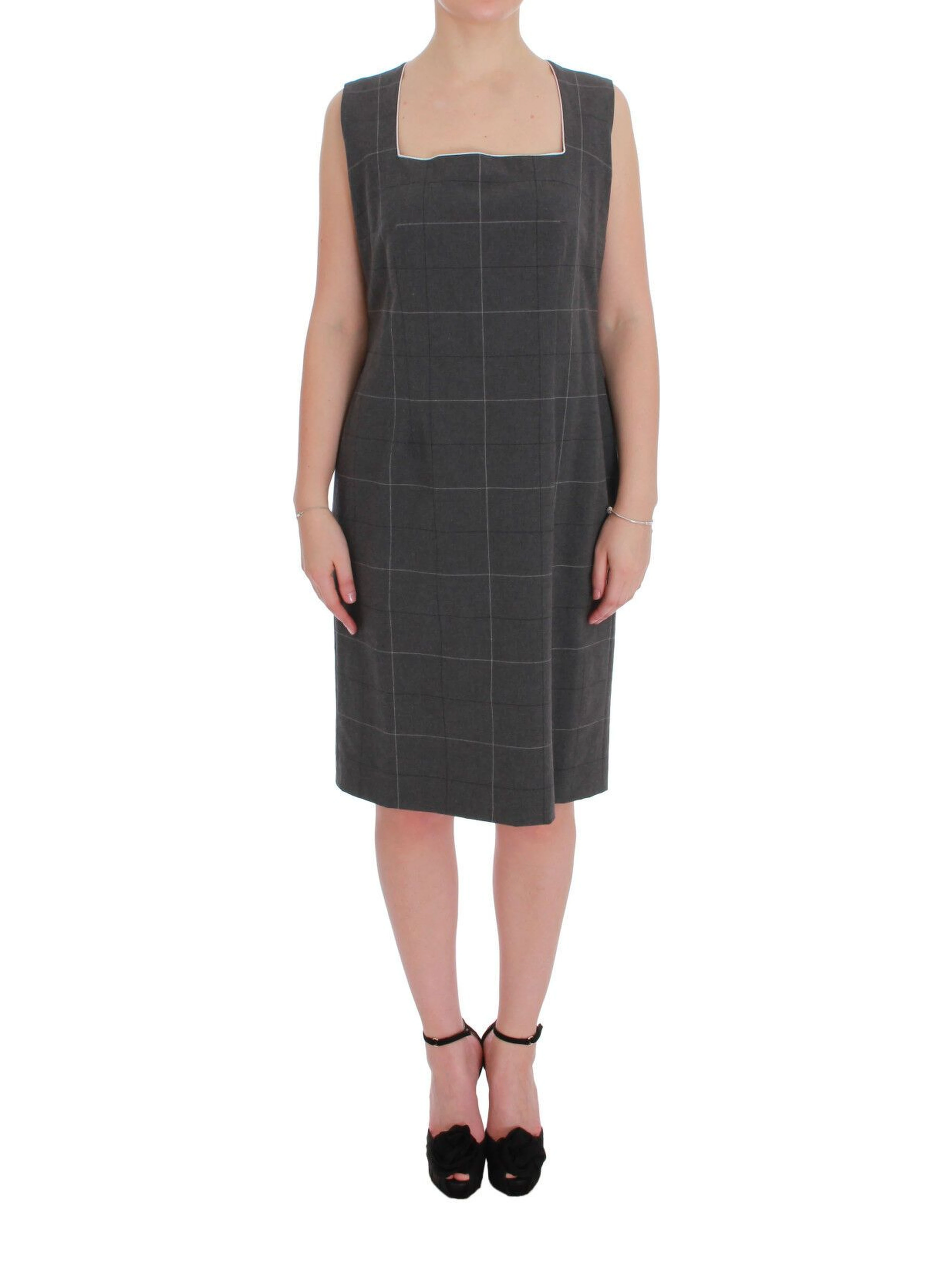 Gray Checkered Cotton Blazer Dress Set Suit