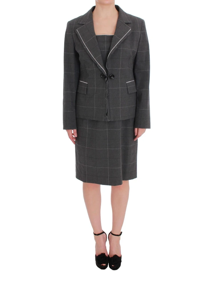 Gray Checkered Cotton Blazer Dress Set Suit alternative