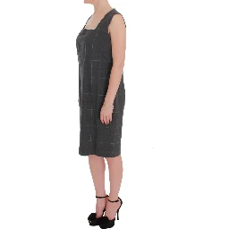 Gray Checkered Cotton Blazer Dress Set Suit