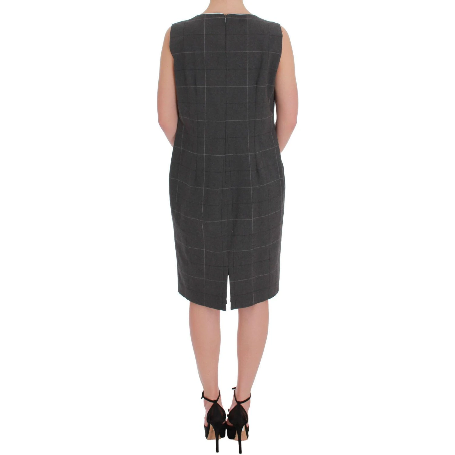 Gray Checkered Cotton Blazer Dress Set Suit