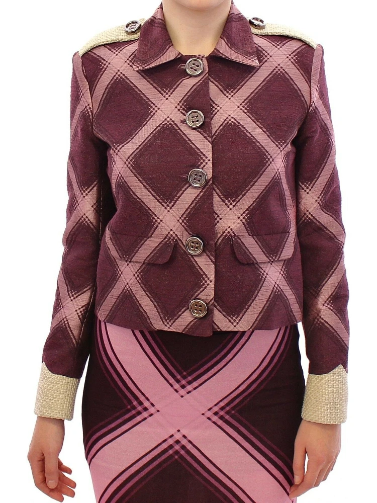 Check Trench Coat Blazer Purple Jacket