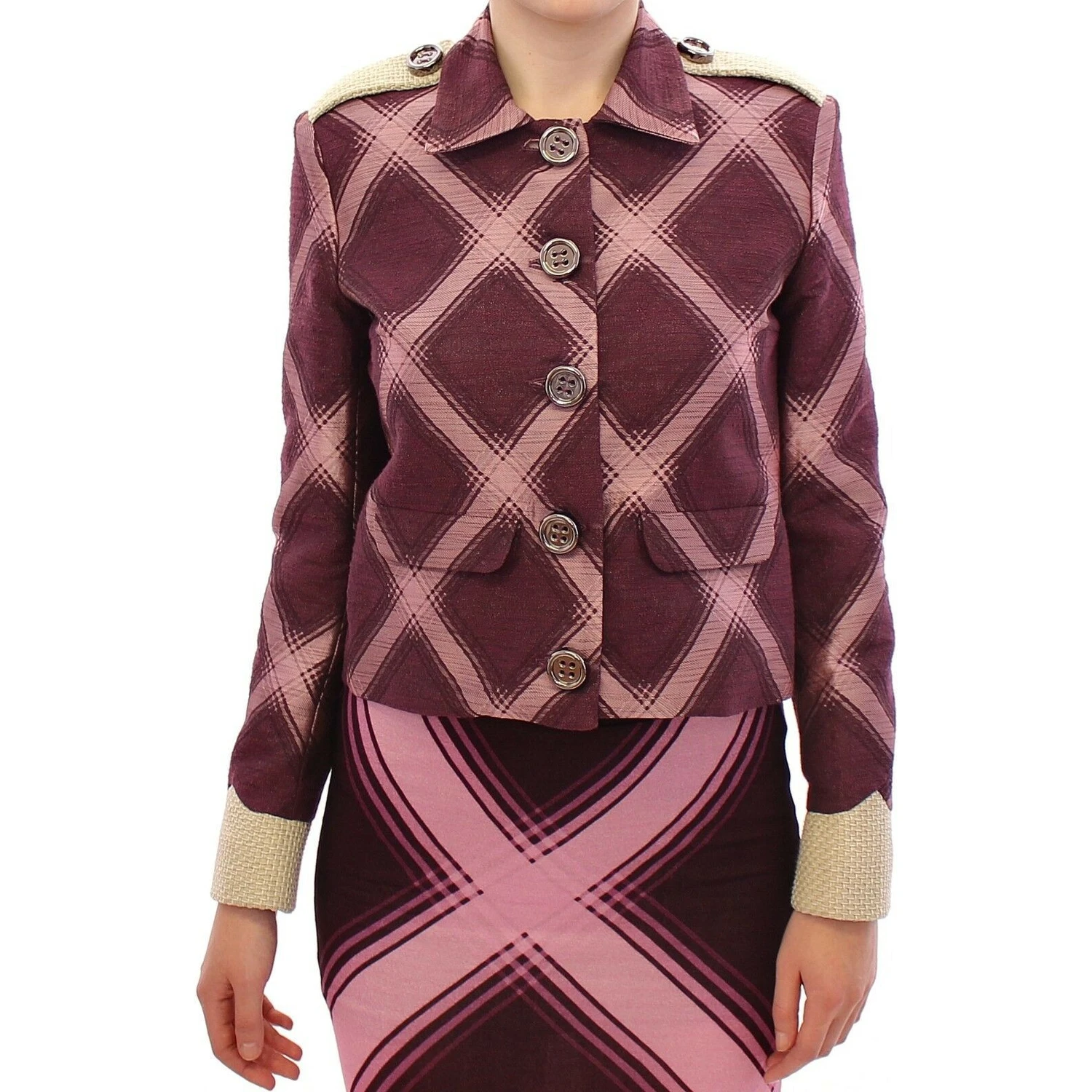 Check Trench Coat Blazer Purple Jacket