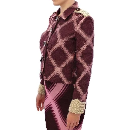 Check Trench Coat Blazer Purple Jacket