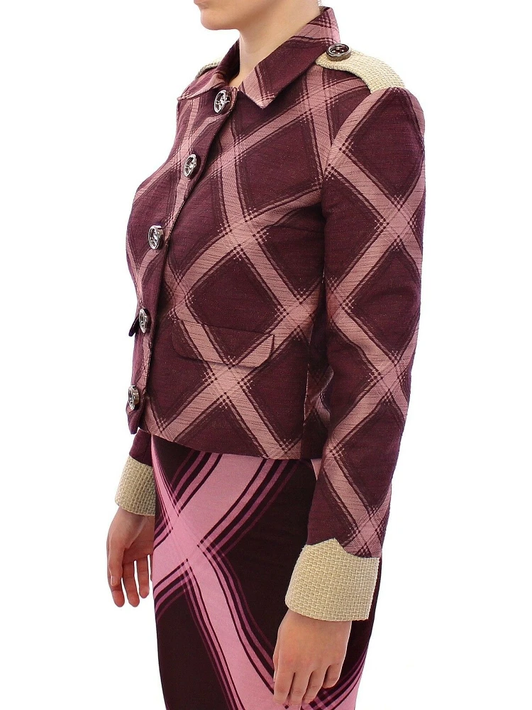 Check Trench Coat Blazer Purple Jacket alternative