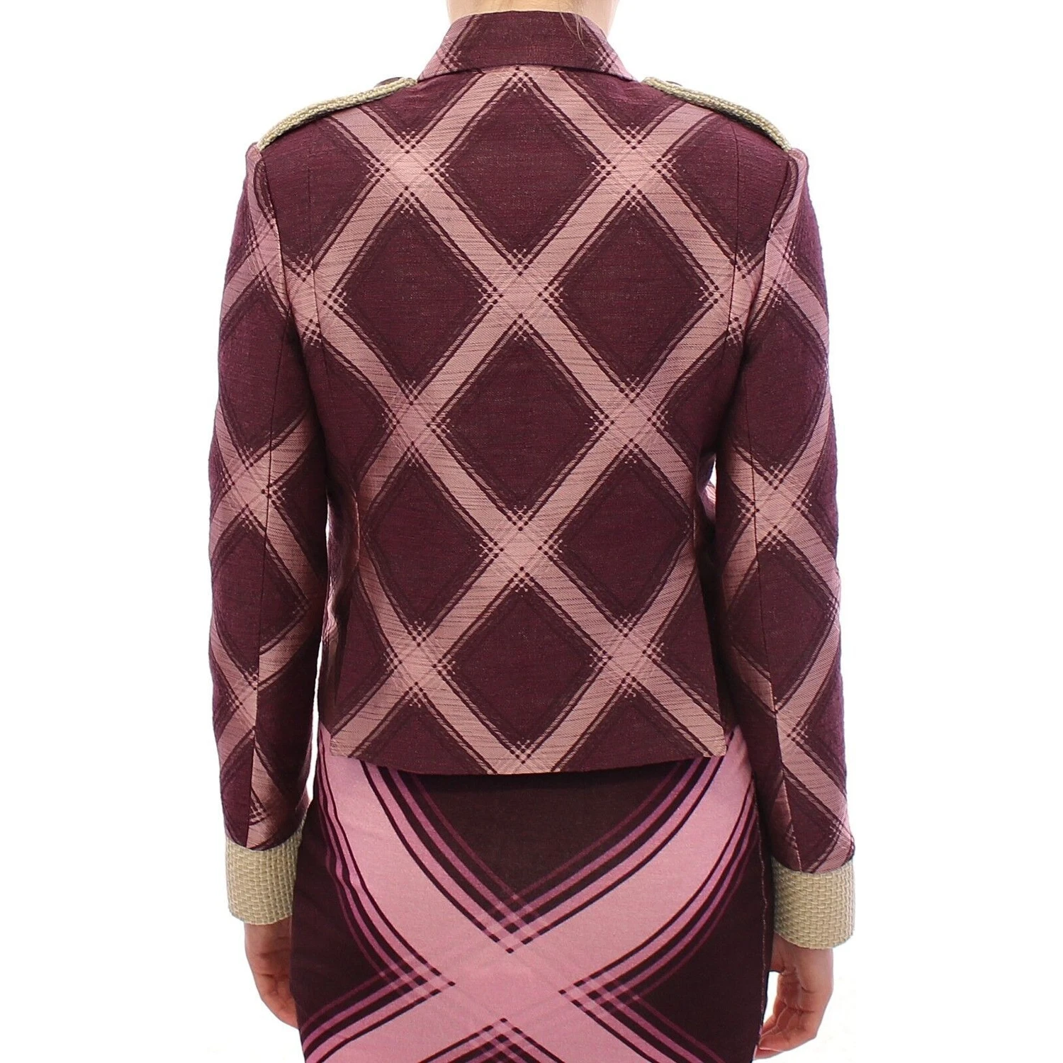 Check Trench Coat Blazer Purple Jacket