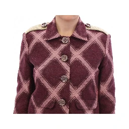 Check Trench Coat Blazer Purple Jacket