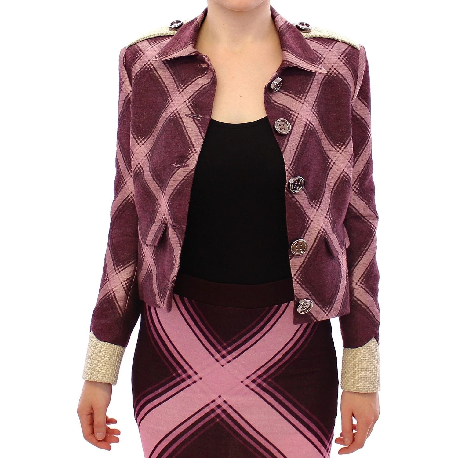 Check Trench Coat Blazer Purple Jacket