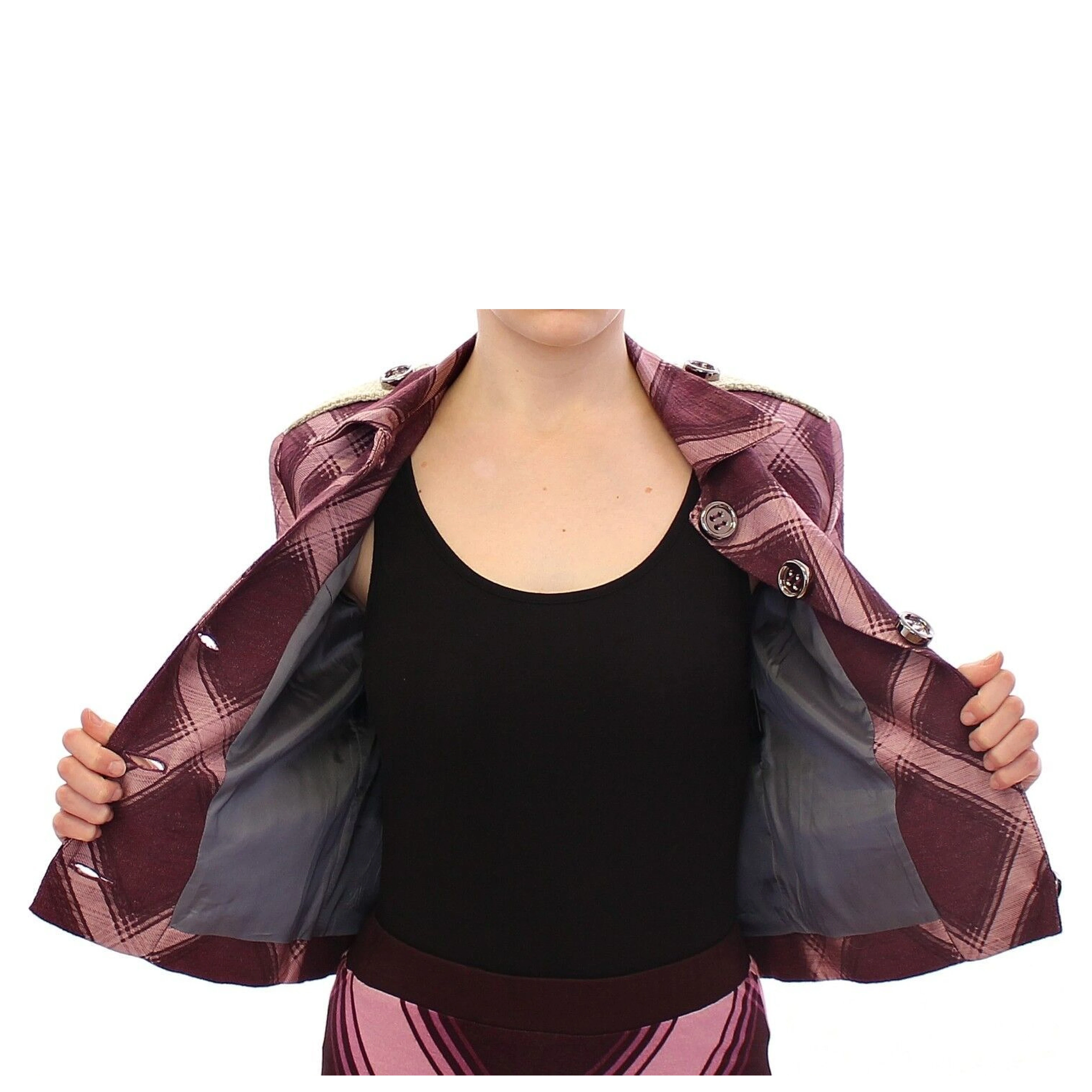 Check Trench Coat Blazer Purple Jacket