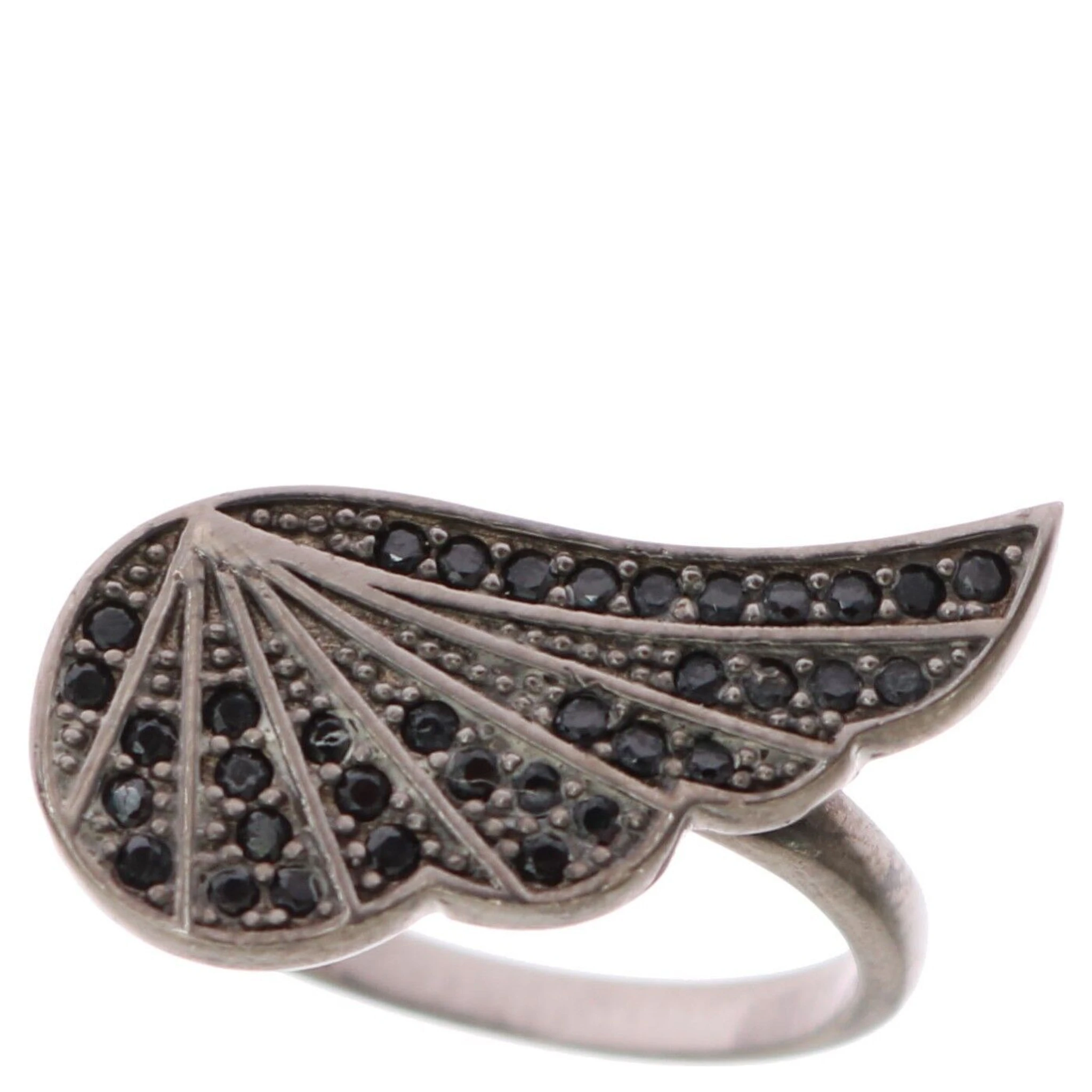 Silver Womens Black CZ Rhodium 925 Ring