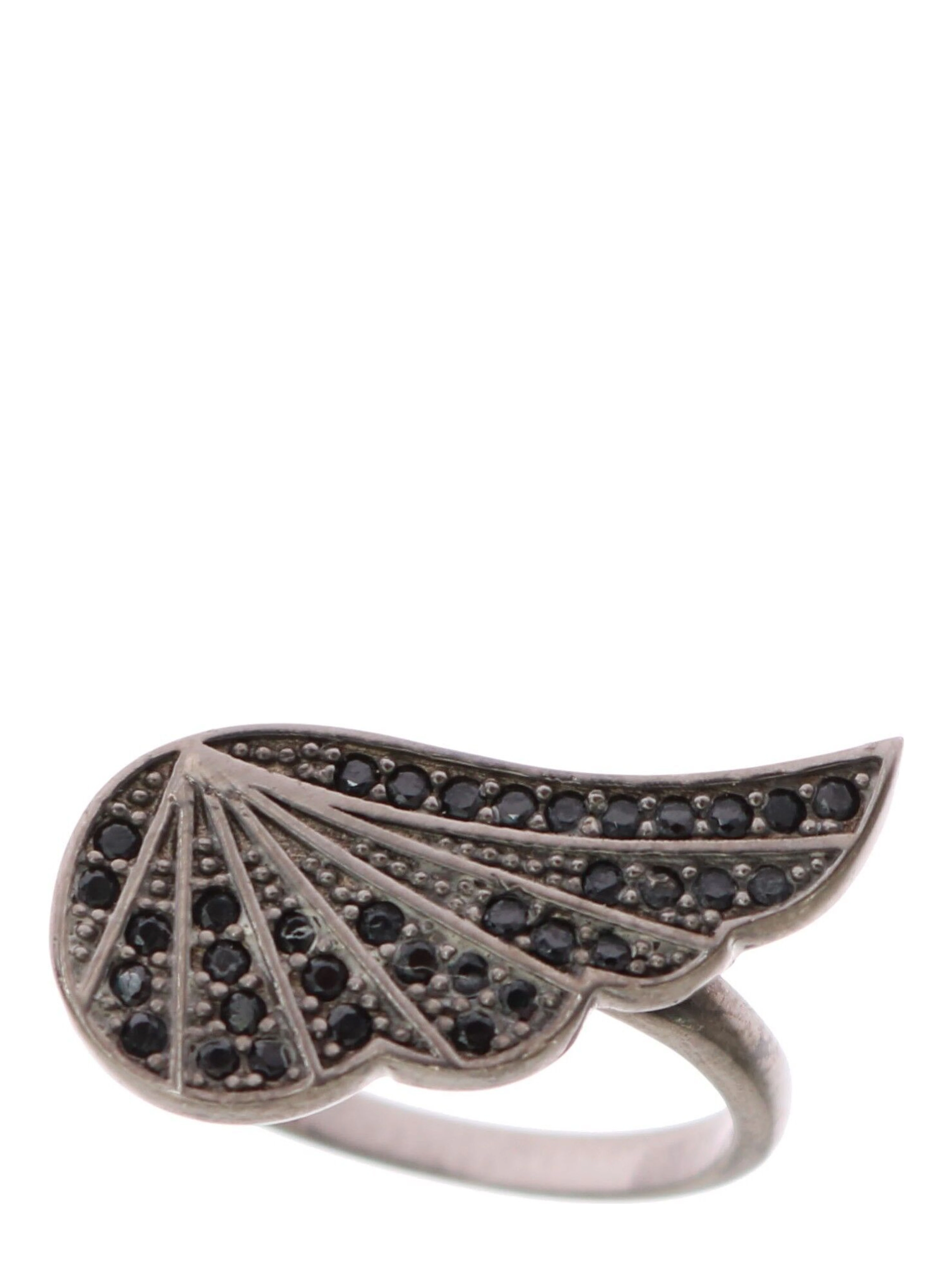 Silver Womens Black CZ Rhodium 925 Ring