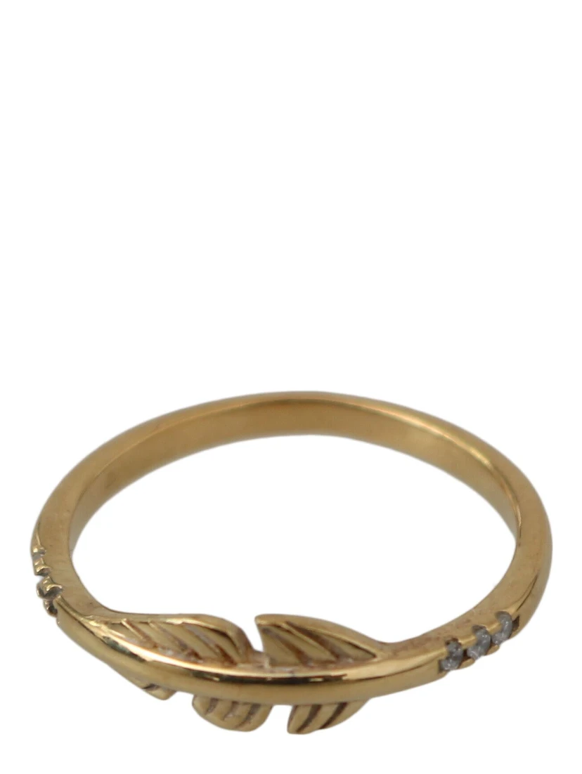 Gold Feather Clear CZ 925 Silver Women