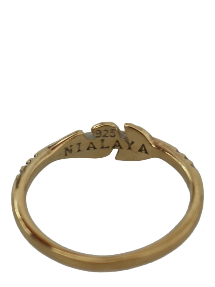 Gold Feather Clear CZ 925 Silver Women