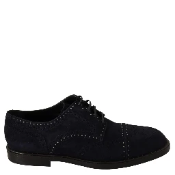 Blue Suede Leather Derby Studded Shoes