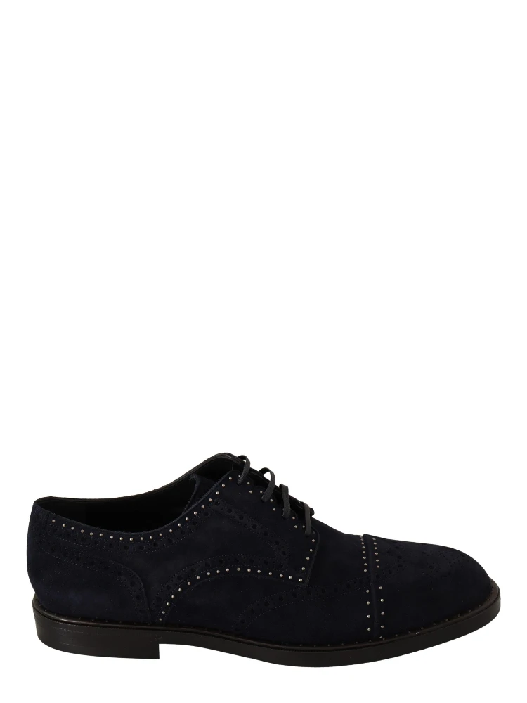 Blue Suede Leather Derby Studded Shoes