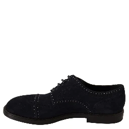Blue Suede Leather Derby Studded Shoes