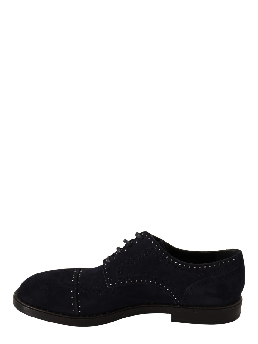 Blue Suede Leather Derby Studded Shoes