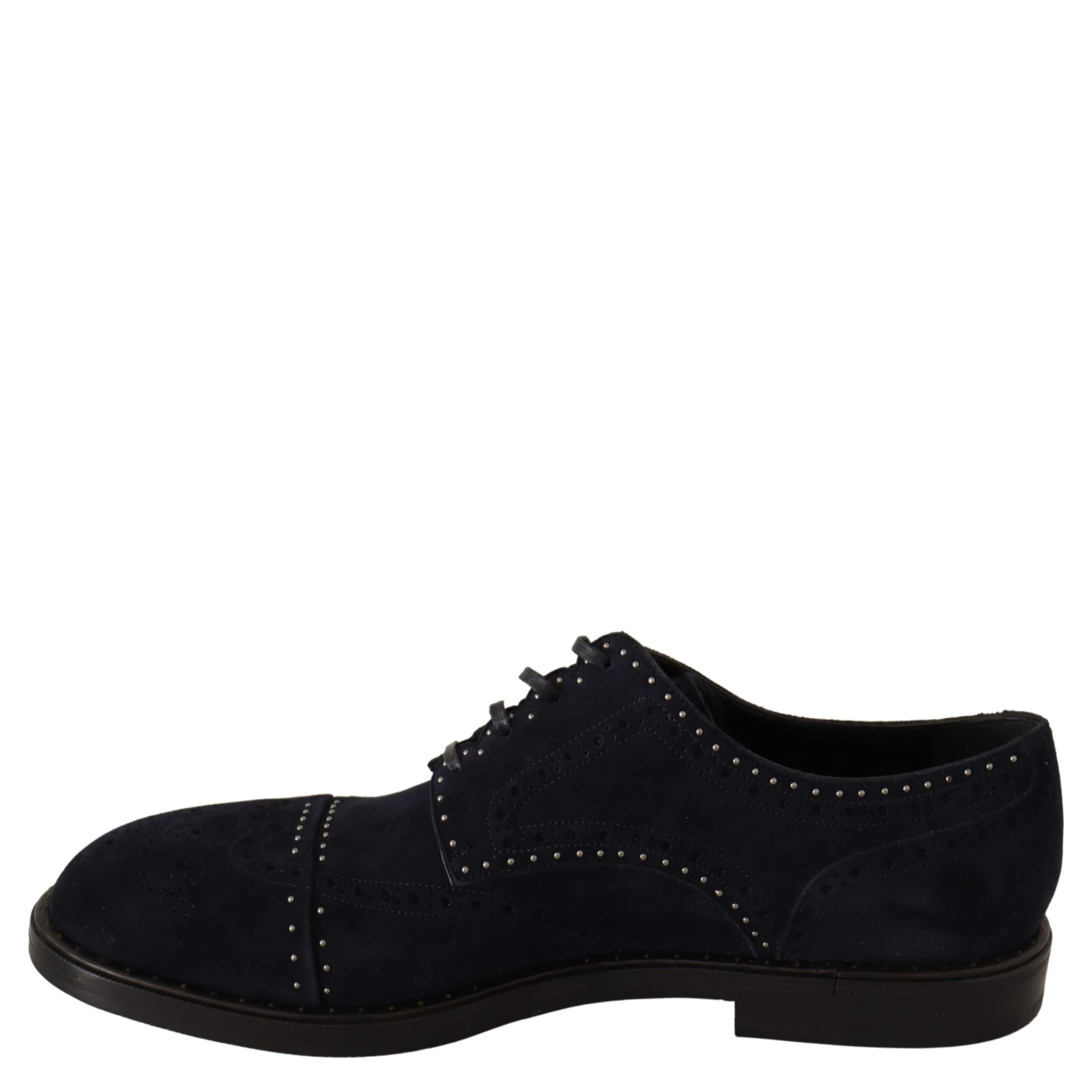 Blue Suede Leather Derby Studded Shoes