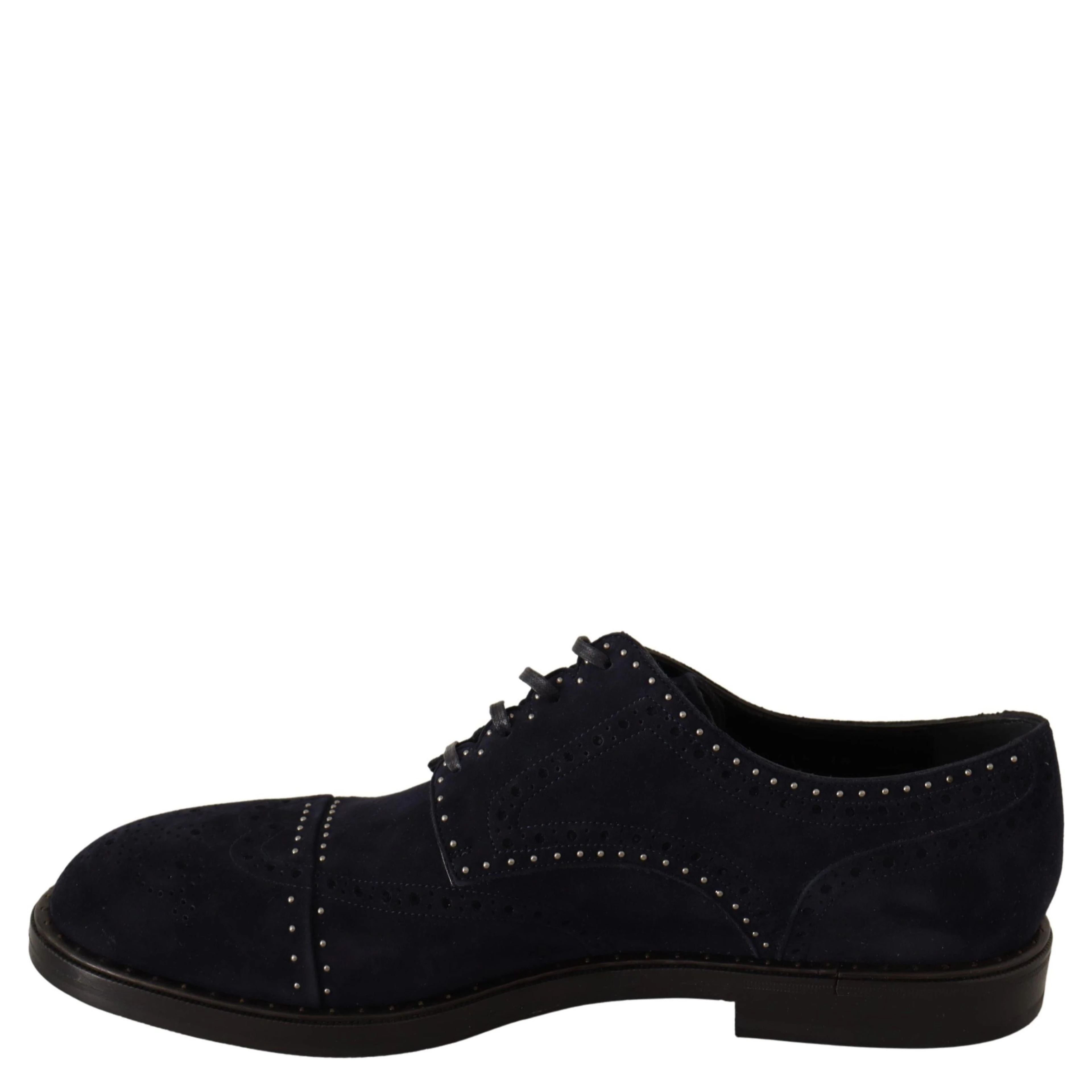 Blue Suede Leather Derby Studded Shoes