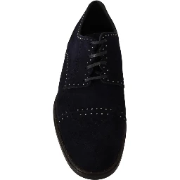 Blue Suede Leather Derby Studded Shoes
