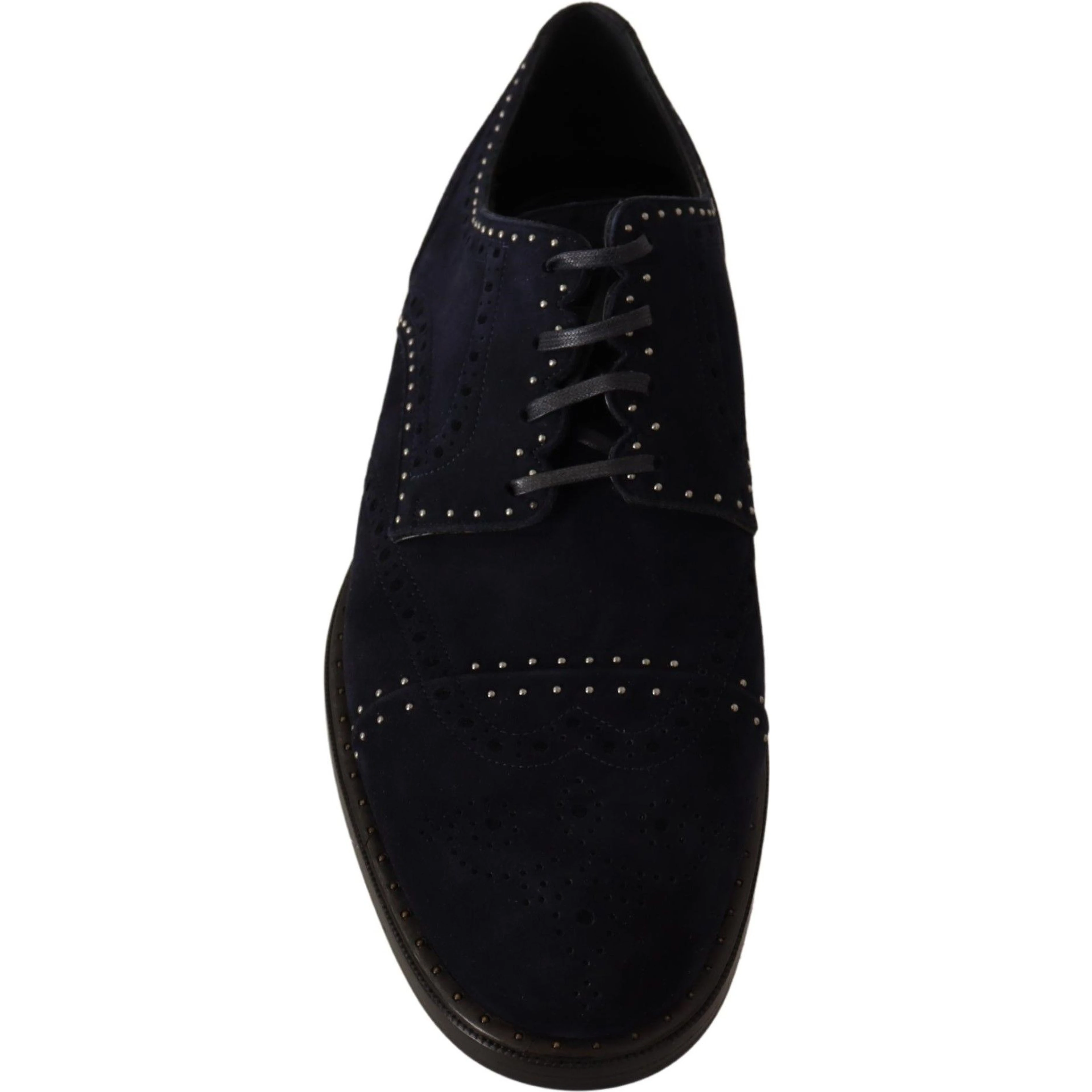 Blue Suede Leather Derby Studded Shoes