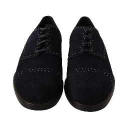 Blue Suede Leather Derby Studded Shoes