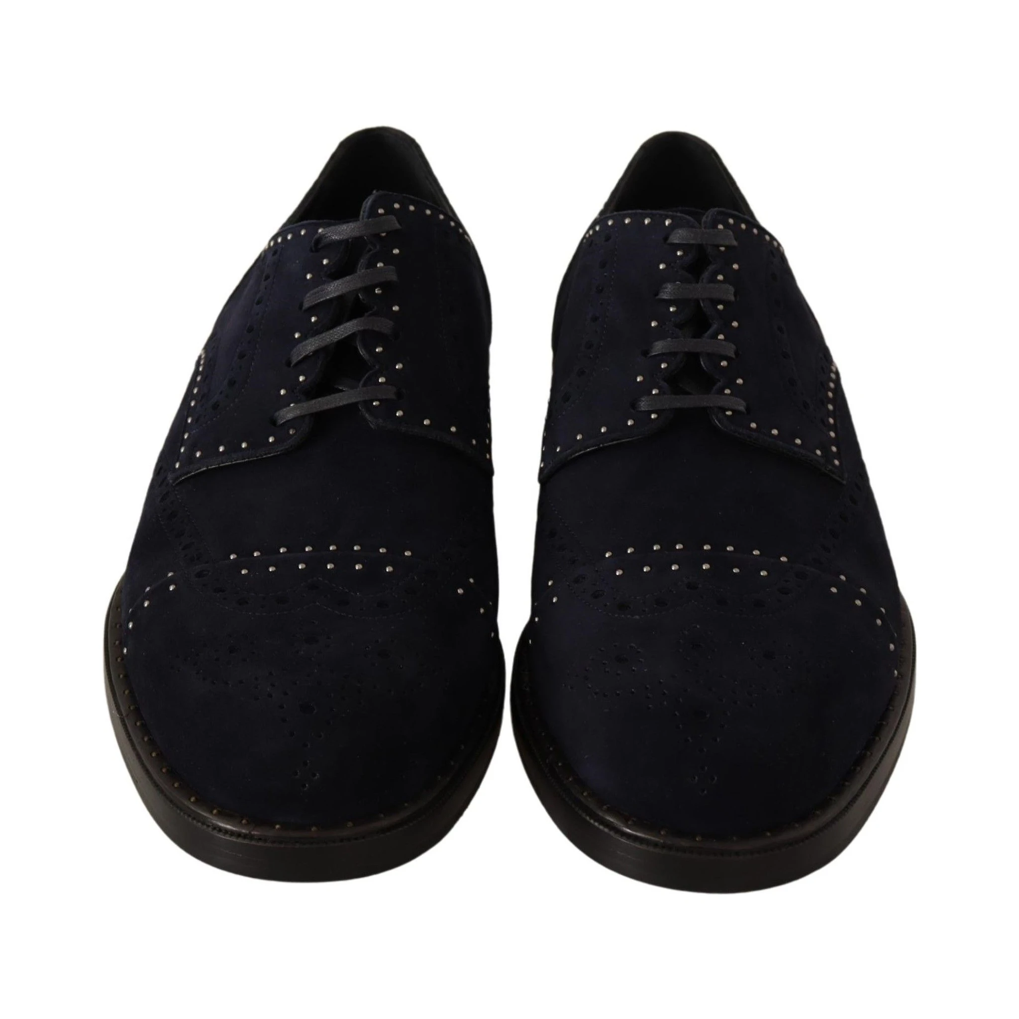 Blue Suede Leather Derby Studded Shoes