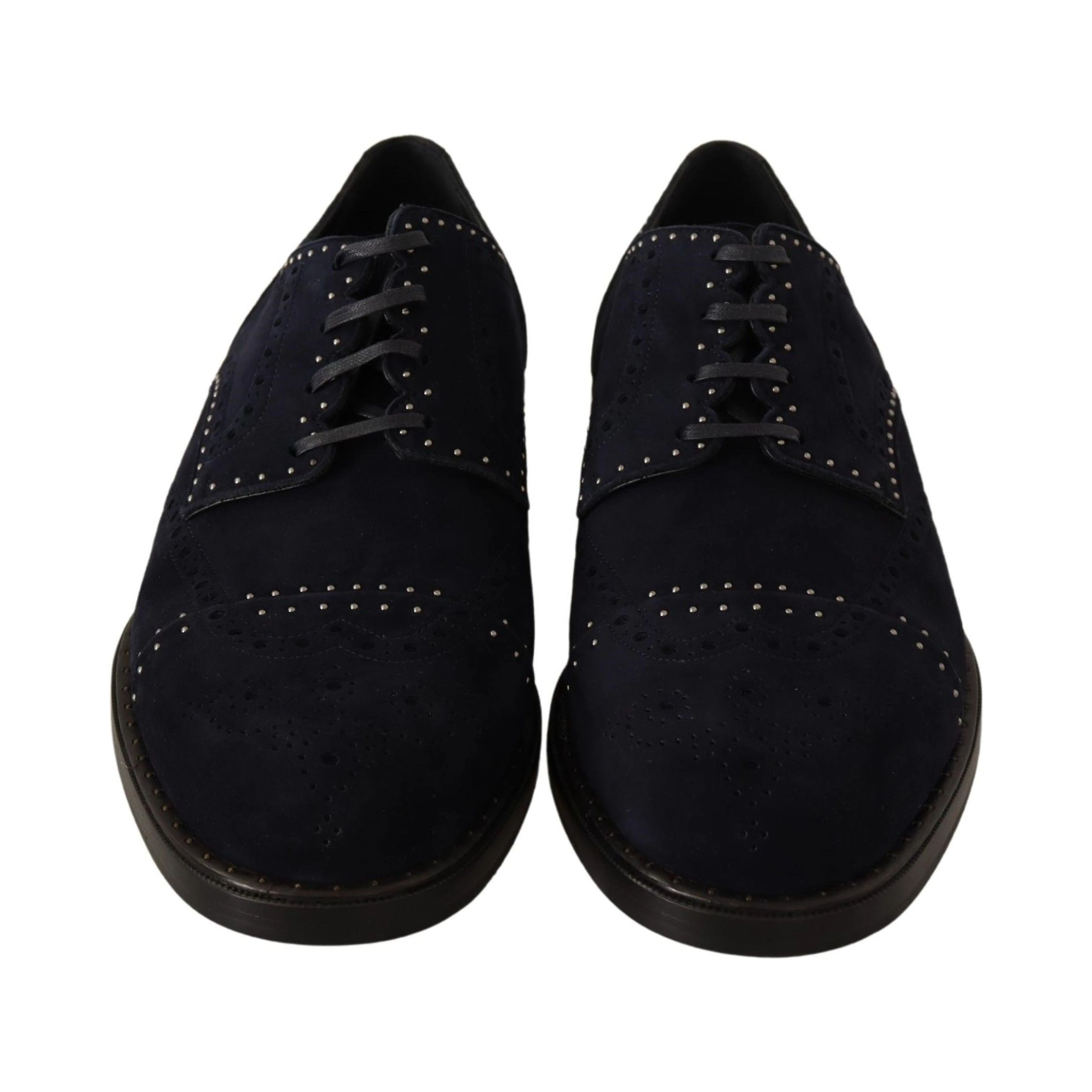 Blue Suede Leather Derby Studded Shoes