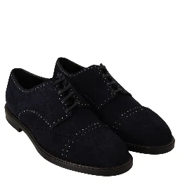 Blue Suede Leather Derby Studded Shoes
